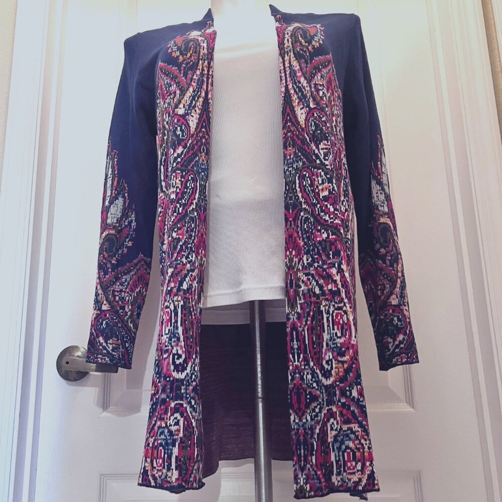 Ruby Rd. Open Front Long Sleeve Cardigan-Blue/Pin… - image 4